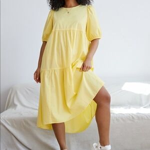 Wilfred Yellow High-Low Puff Sleeve Dress